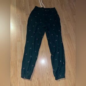 Gilly Hicks Dark Green Ribbed Leggings with Pink Floral Detail